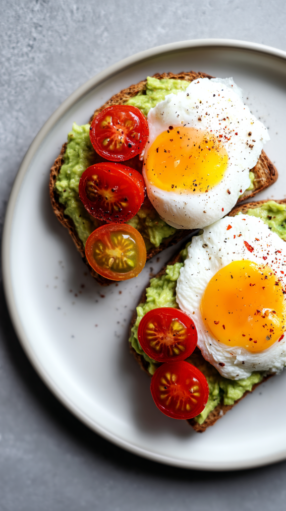 Balanced breakfast with protein and healthy fats for blood sugar stability