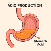 Anatomical illustration of the human stomach highlighting acid production
