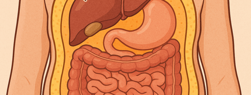 illustration showing visceral fat surrounding internal organs vs subcutaneous fat beneath the skin