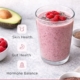 Glowing skin nutrition smoothie with berries and avocado, supporting skin, gut health and hormone balance